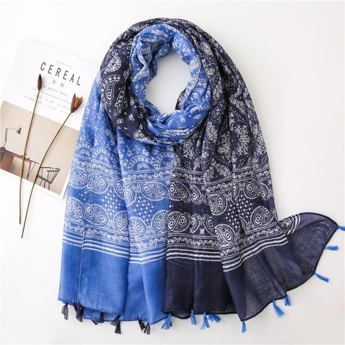 Small Fresh Cotton and Hemp Scarf Bohemian Printed Scarf